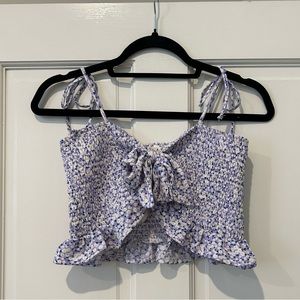 NWT SMOCKED PURPLE FLORAL TIED TANK TOP